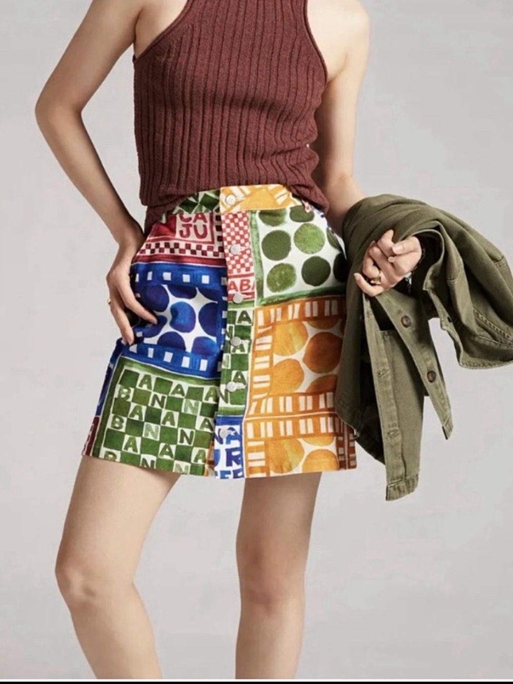 Farm Rio Anthropologie Button Front Mini Skirt
